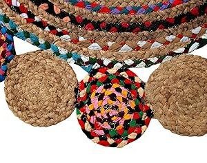 Sonia Collections Natural Jute Cotton Round Rug for Stylish Home Interior Decor