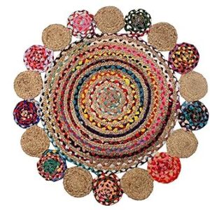 Sonia Collections Jute Round Rug Size 4x4 Feet