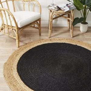Sonia Collections™ Eco-Friendly Black Round Jute Rug for Versatile Home Decor