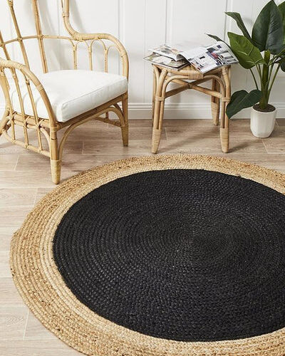 Sonia Collections™ Eco-Friendly Black Round Jute Rug for Versatile Home Decor