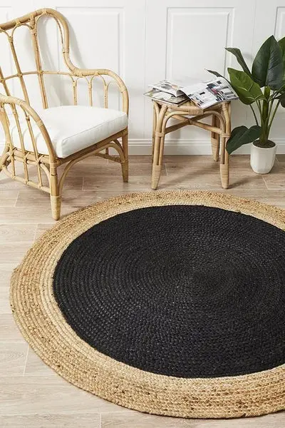 Sonia Collections™ Eco-Friendly Black Round Jute Rug for Versatile Home Decor
