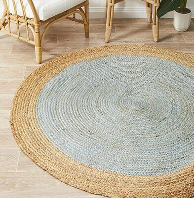 Blue Round Jute Rug - Natural & Eco-Friendly Home Decor