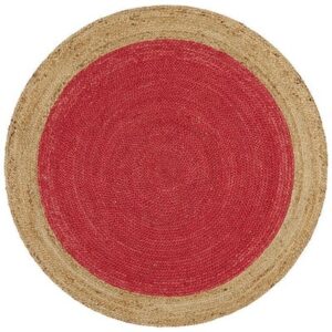 Sonia Collections Handmade Eco-Friendly Round Jute Rug with Red Accent