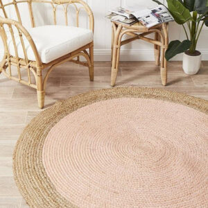 Sonia Collections Pink Round Jute Natural Rug for Stylish Decor