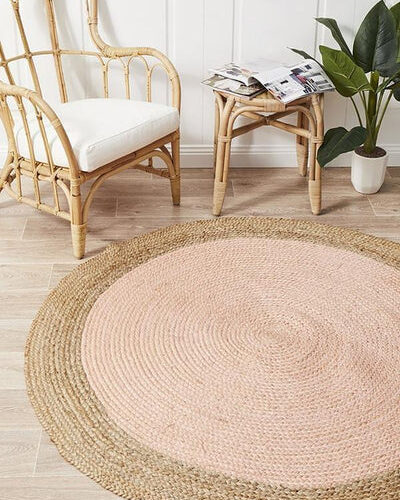 Sonia Collections Pink Round Jute Natural Rug for Stylish Decor