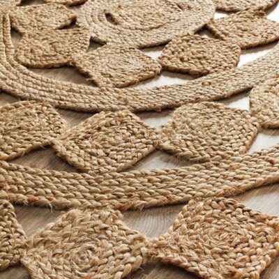 Sonia Collections™ Handwoven Jute Round Rug – Natural Geometric Design