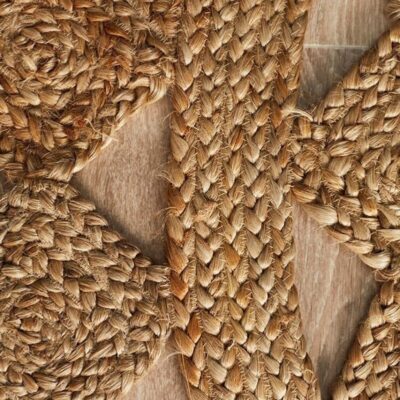 Sonia Collections™ Handwoven Jute Round Rug – Natural Geometric Design