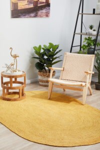 BDI-YEL-OVL Sonia Collections Bohem Hand Braided Yellow Jute Oval Rug - 150x220 cm