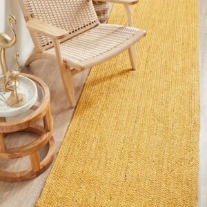 Sonia Collections Natural Yellow Jute-Braided Runner Rug