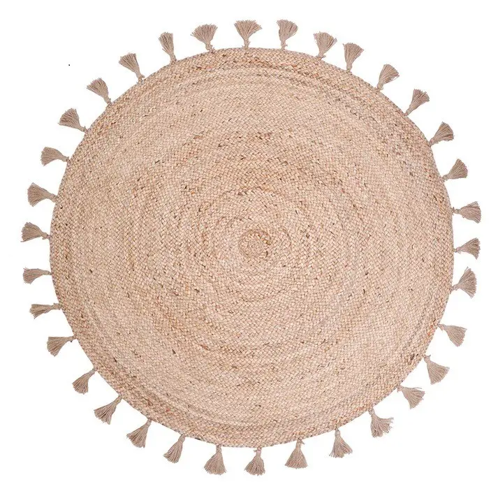 Sonia Collections Jute Round Rug with Pompoms - Eco-Friendly Decor