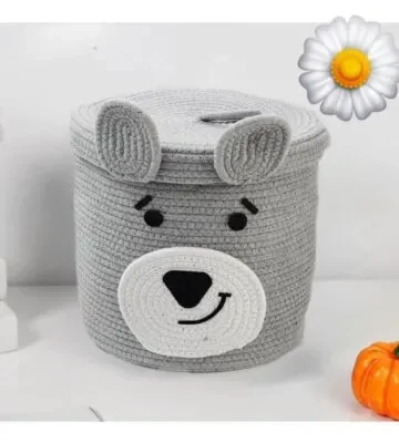 Bear Design Cotton Rope Storage Basket for Home Organization