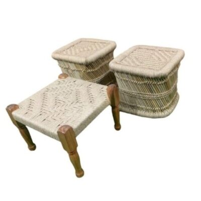 Woven Wooden Stool Set of 3 - Stylish and Versatile Seating
