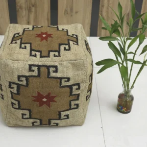 Handwoven Wool & Jute Kilim Pouf Cover - Stylish Accent Piece