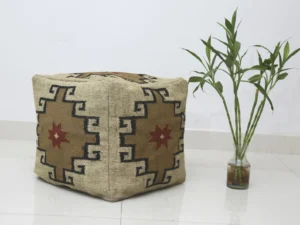 Handwoven Wool & Jute Kilim Pouf Cover - Stylish Accent Piece
