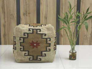 Handwoven Wool & Jute Kilim Pouf Cover - Stylish Accent Piece