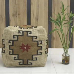Handwoven Wool & Jute Kilim Pouf Cover - Stylish Accent Piece