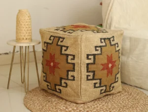Handwoven Wool & Jute Kilim Pouf Cover - Stylish Accent Piece