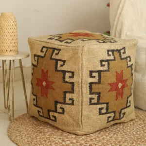 Handwoven Wool & Jute Kilim Pouf Cover - Stylish Accent Piece