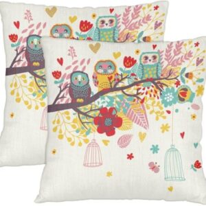 Ethnic Owl Throw Pillow Covers - Set of 2, 16x16 Inch Size
