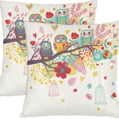 Ethnic Owl Throw Pillow Covers - Set of 2, 16x16 Inch