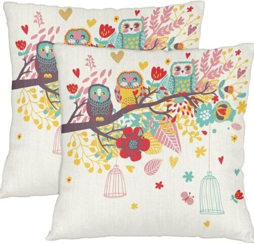 Ethnic Owl Throw Pillow Covers - Set of 2, 16x16 Inch Size