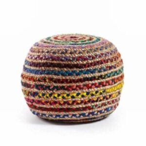 Sonia Collections Braided Jute & Cotton Pouffe Foot Stool Cover - Stylish & Durable