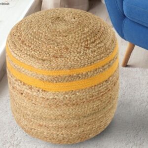 Sonia Collections Beige & Yellow Braided Jute Pouf Cover for Chic Home Styling