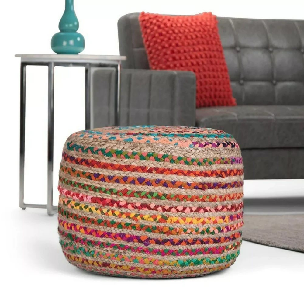 Sonia Collections Braided Jute & Cotton Pouffe Foot Stool Cover - Stylish & Durable