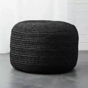 Sonia Collections Black Braided Jute Pouf Cover for Chic Home Styling
