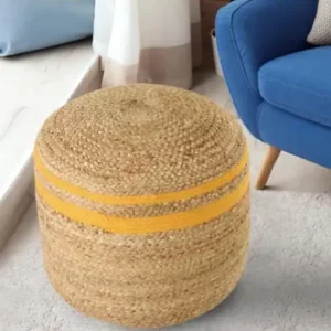 Sonia Collections Beige & Yellow Braided Jute Pouf Cover for Chic Home Styling