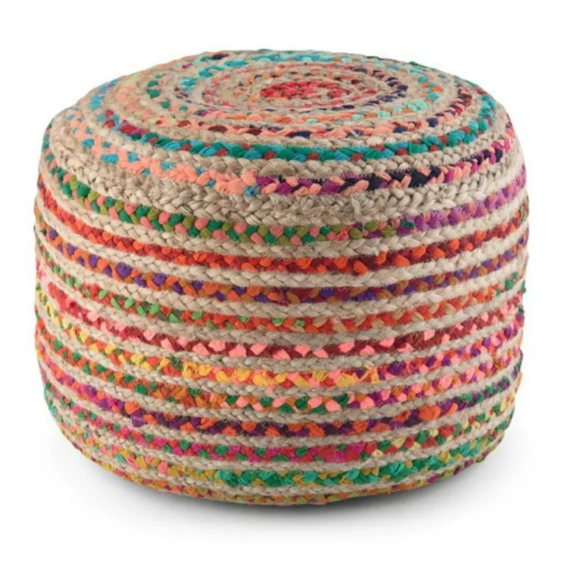 Sonia Collections Braided Jute & Cotton Pouffe Foot Stool Cover - Stylish & Durable