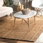 Handmade ribbed jute rug 4x6 in natural tan by Sonia Collections