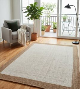sonia Artisan Jute Rug Beige Border | Eco Decor for Living Room