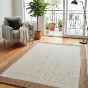 Artisan Jute Rug Beige Border | Eco Decor for Living Room