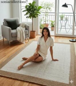 sonia collections 3 Artisan Jute Rug Beige Border | Eco Decor for Living Room