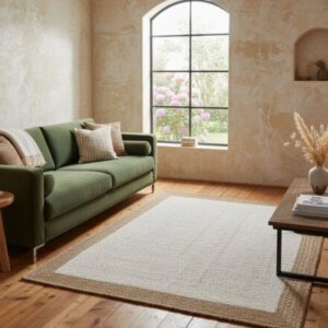 Artisan Jute Rug Beige Border | Eco Decor for Living Room