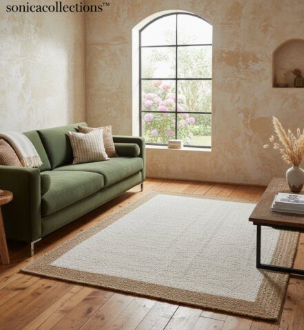 Artisan Jute Rug Beige Border | Eco Decor for Living Room