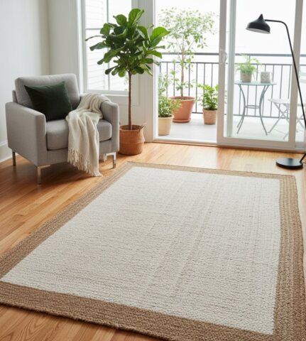 Artisan Jute Rug Beige Border | Eco Decor for Living Room