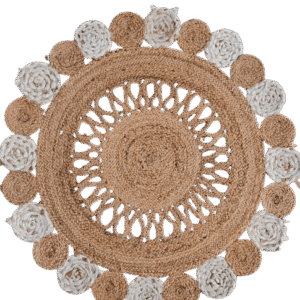 Round Natural Jute Rug – Floral Scalloped Charm for Cozy Interiors