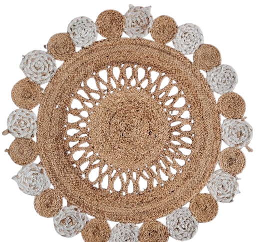 Sonia_Collections-removebg-preview (1) Round Natural Jute Rug – Floral Scalloped Charm for Cozy Interiors