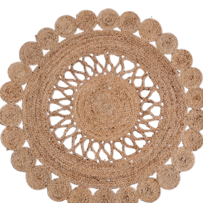 Handwoven Natural Jute Mat – 3x3 Feet Eco-Friendly Round Rug with Spiral Border by Sonia Collections™