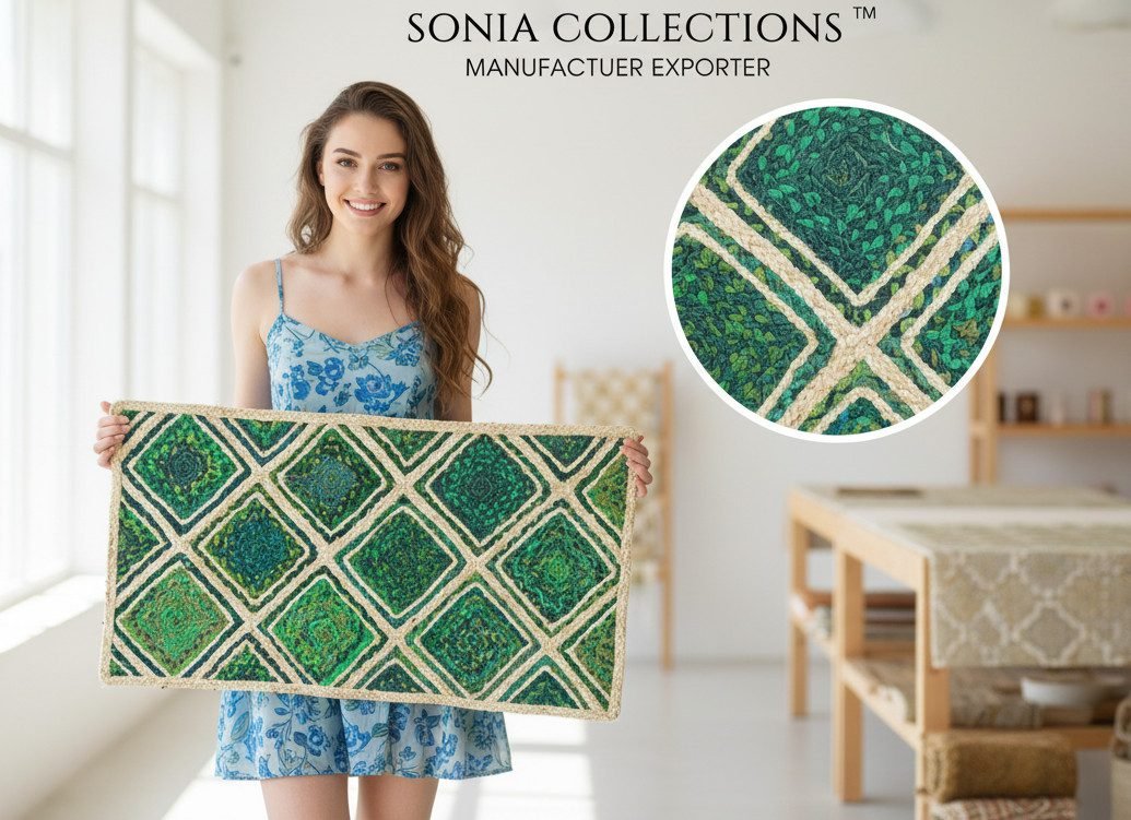 Gemini_Generated_Image_4audeh4audeh4aud (1) Green Diamond Jute Mat – Handwoven Artisan Texture | Sonia Collections™