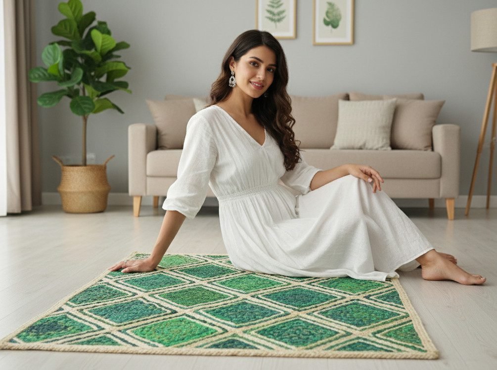 Gemini_Generated_Image_8pb3y08pb3y08pb3 (1) Green Diamond Jute Mat – Handwoven Artisan Texture | Sonia Collections™