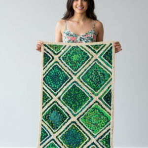 Green Diamond Jute Mat – Handwoven Artisan Texture | Sonia Collections™