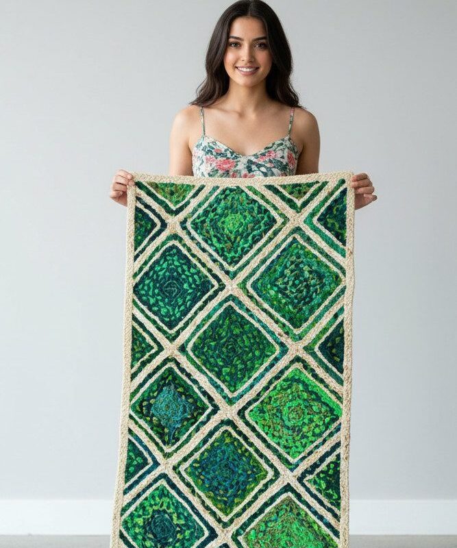 Gemini_Generated_Image_czvgh2czvgh2czvg Green Diamond Jute Mat – Handwoven Artisan Texture | Sonia Collections™