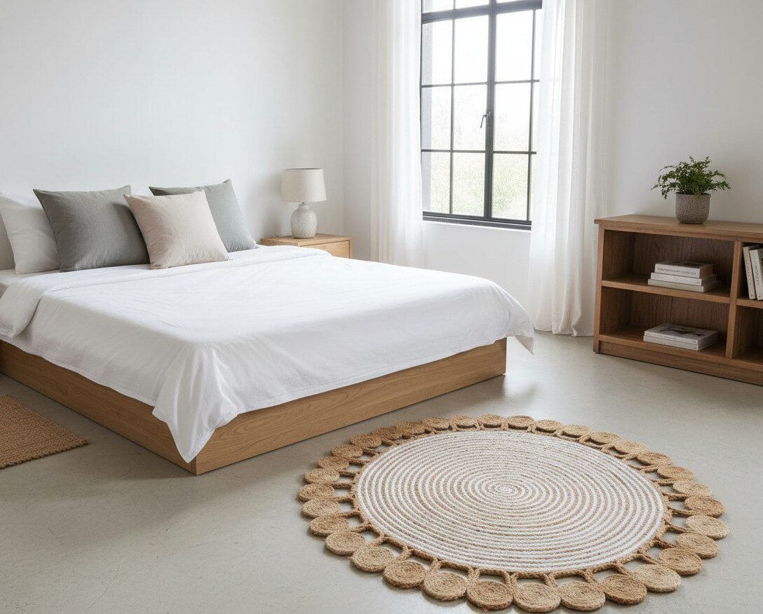 Handcrafted Round Jute Rug – Natural Braided Elegance for Cozy Spaces