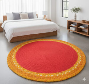 Handwoven Round Chindi & Jute Rug – Vibrant Artisan Comfort for Every Room