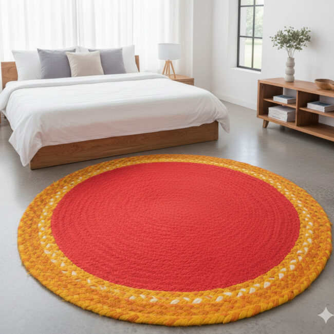 Handwoven Round Chindi & Jute Rug – Vibrant Artisan Comfort for Every Room