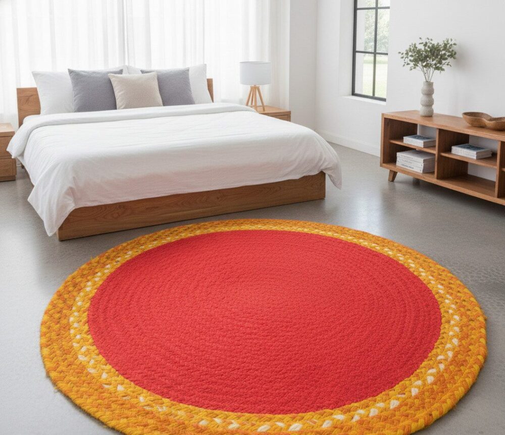 Handwoven Round Chindi & Jute Rug – Vibrant Artisan Comfort for Every Room