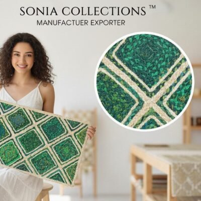Gemini_Generated_Image_il6ezyil6ezyil6e Green Diamond Jute Mat – Handwoven Artisan Texture | Sonia Collections™